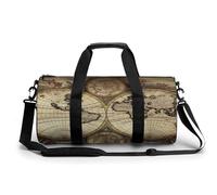 Gym Bag Men & Women Sport Gym Fitness Tote Cylindrical Rainbow Printed Waterproof Shoulder, Ancient Map World Globe, 17.7in/9in/9in, Printing