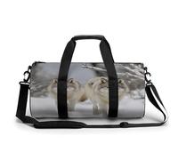 Gym Bag Men & Women Sport Gym Fitness Tote Cylindrical Santa Hat Gift And Merry Christmas Printed Waterproof Shoulder, two wolves walking in the snow, 17.7in/9in/9in, Printing