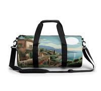 Gym Bag Men & Women Sport Gym Fitness Tote Cylindrical Sport Motorcycle Printed Waterproof Shoulder, Mediterranean Summer, 17.7in/9in/9in, Printing