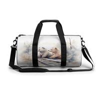Gym Bag Men & Women Sport Gym Fitness Tote Cylindrical White Sheep on Background Printed Waterproof Shoulder, Bear on Train Tracks, 17.7in/9in/9in, Printing