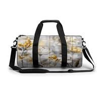 Gym Bag Men & Women Sport Gym Fitness Tote Cylindrical With Gray Texture Printed Waterproof Shoulder, Beige Flower Bud Pattern, 17.7in/9in/9in, Printing