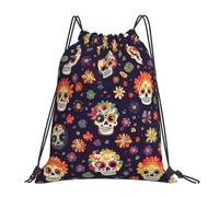 Gym Bag Mexico Skull Flower Sugar Skull Sport Sack Durable Drawstring Backpack Running For Trainer Swim Organization