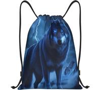 Gym Bag Mystical Blue-Wolf In Stormy Mountainscape Sackpack Adjustable Drawstring Backpack Water Resistant String Bag For School Beach Training 36X42Cm