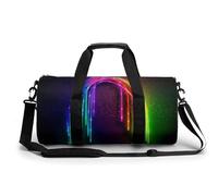Gym Bag Native American Duffel Bag for Men Women Overnight Bag with Shoe Compartment Workout Bags, Rainbow Neon, 17.7in/9in/9in, Art Deco