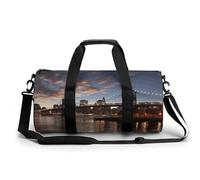 Gym Bag Ocean Beach Duffel Bag for Men Women Overnight Bag with Shoe Compartment Workout Bags, New York Bridge, 17.7in/9in/9in, Art Deco