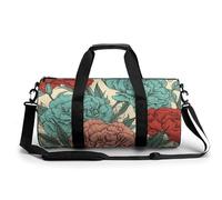 Gym Bag Orange Slices Duffel Bag for Men Women Overnight Bag with Shoe Compartment Workout Bags, Carnations of Red Colors, 17.7in/9in/9in, Art Deco