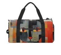 Gym Bag Penguin On The Beach Duffel Bag for Men Women Overnight Bag with Shoe Compartment Workout Bags, Orange Red Eyes Cat, One Size, Art Deco