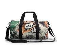 Gym Bag Plant And Bunny Pattern Duffel Bag for Men Women Overnight Bag with Shoe Compartment Workout Bags, A Hand Drawn Tiger, 17.7in/9in/9in, Art Deco