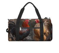 Gym Bag Running Horses Duffel Bag for Men Women Overnight Bag with Shoe Compartment Workout Bags, Rooster And Chicken, One Size, Art Deco