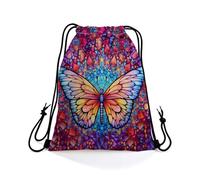 Gym Bag Stained Glass Butterfly Sackpack Cinch Camping 36x42cm | Sack Perfect Storage Backpack for Party Holidays Outdoor