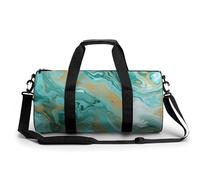 Gym Bag Sunflower Blue Butterfly Duffel Bag for Men Women Overnight Bag with Shoe Compartment Workout Bags, Teal And Gold Marble, 17.7in/9in/9in, Art Deco