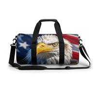 Gym Bag Travel Art Guitar Pattern Print Duffel Bag with Compartment Workout Bag Overnight Bag for Women Men, Bald Eagle with Flag, 17.7in/9in/9in