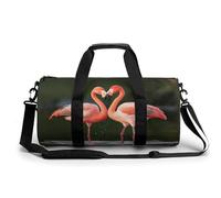 Gym Bag Travel Beach Surf Duffel Bag with Compartment Workout Bag Overnight Bag for Women Men, Flamingos Kiss in The Lake, 17.7in/9in/9in