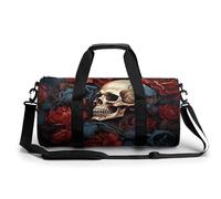 Gym Bag Travel Marble Navy Blue Mixed Duffel Bag with Compartment Workout Bag Overnight Bag for Women Men, Skull image poster, 17.7in/9in/9in