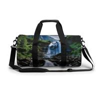 Gym Bag Travel Marble Navy Blue Mixed Duffel Bag with Compartment Workout Bag Overnight Bag for Women Men, Scenic mountain waterfall, 17.7in/9in/9in