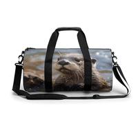 Gym Bag Travel Musical Theme Music Clefs Duffel Bag with Compartment Workout Bag Overnight Bag for Women Men, Otter Playing in The Water, 17.7in/9in/9in