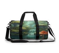 Gym Bag Travel Old Sailing Ship Duffel Bag with Compartment Workout Bag Overnight Bag for Women Men, View of Fantasy River with Pond and Fishes Mu, 17.7in/9in/9in