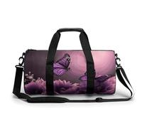 Gym Bag Travel Old Sailing Ship Duffel Bag with Compartment Workout Bag Overnight Bag for Women Men, 3D Flowers and Purple Butterfly, 17.7in/9in/9in