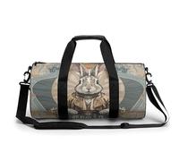 Gym Bag Travel Owl Pattern Duffel Bag with Compartment Workout Bag Overnight Bag for Women Men, Retro Style Rabbit, 17.7in/9in/9in