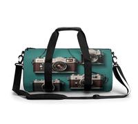 Gym Bag Travel Strawberry Pattern Duffel Bag with Compartment Workout Bag Overnight Bag for Women Men, Retro Cool Camera Collection, 17.7in/9in/9in