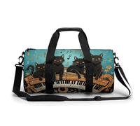 Gym Bag Travel Wolves And Dream Catchers Duffel Bag with Compartment Workout Bag Overnight Bag for Women Men, Four black cats lying on the piano keyboard, 17.7in/9in/9in