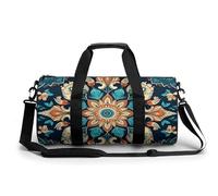 Gym Bag Travel World Geography Map Duffel Bag with Compartment Workout Bag Overnight Bag for Women Men, Vintage Mandala Flowers, 17.7in/9in/9in