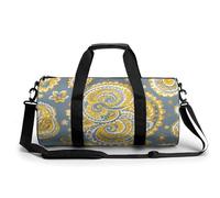 Gym Bag Travel Yellow Skull Duffel Bag with Compartment Workout Bag Overnight Bag for Women Men, Yellow Paisley Pattern, 17.7in/9in/9in