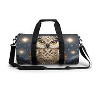 Gym Bag Travel Yellow Smiley Flower Duffel Bag with Compartment Workout Bag Overnight Bag for Women Men, Cartoon Owl, 17.7in/9in/9in