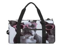 Gym Bag with Glasses French Bulldog Gym Bag for Women Men Backpack Gym Bag with Shoe Compartment Reusable Gym Bag Mini Gym Bag, with glasses french bulldog, One Size