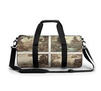 Gym Bag Yellow Pattern Duffel Bag for Men Women Overnight Bag with Shoe Compartment Workout Bags, Chinese Landscape Painting, 17.7in/9in/9in, Art Deco