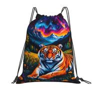 Gym Bagdrawstring Backpack For Storage Running Men 36X42Cm Waterproof Durable String Bag Tiger Starry Sky
