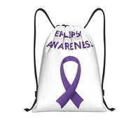Gym Bagdrawstring Backpack For Swim Women Yoga 36X42Cm Lightweight Portable String Bag Purple Ribbon Epilepsy Awareness Month