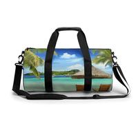Gym Bags Small Adorable Huskies Duffel Bag Overnight Bag with Shoe Compartment Carryon Bag for Men Women, Tropical Holidays, 17.7in/9in/9in, Art Deco