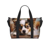 Gym Bags Small Baseball on Wooden Duffel Bag Overnight Bag with Shoe Compartment Carryon Bag for Men Women, Papillon Lying On Tummy, One Size