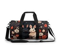 Gym Bags Small Black And White Doodle Tiger Duffel Bag Overnight Bag with Shoe Compartment Carryon Bag for Men Women, Cartoon Rabbit Couple, 17.7in/9in/9in, Art Deco