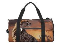 Gym Bags Small Cheetah Looking Out Over Savanna with Sunset Duffel Bag Overnight Bag with Shoe Compartment Carryon Bag for Men Women, Cheetah Looking Out Over Savanna with Sunset, One Size, Art Deco