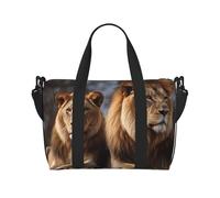 Gym Bags Small Colorful Music Notes Duffel Bag Overnight Bag with Shoe Compartment Carryon Bag for Men Women, Two Lions, One Size