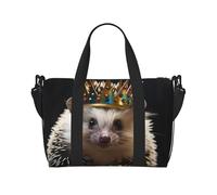 Gym Bags Small Cute Ostrich Duffel Bag Overnight Bag with Shoe Compartment Carryon Bag for Men Women, Crown With Hedgehog, One Size