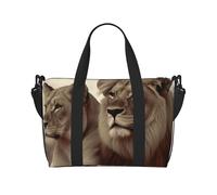 Gym Bags Small Cute Ostrich Duffel Bag Overnight Bag with Shoe Compartment Carryon Bag for Men Women, African Lion And Lioness, One Size