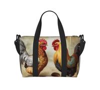 Gym Bags Small Dairy cow Duffel Bag Overnight Bag with Shoe Compartment Carryon Bag for Men Women, Chicken And Rooster Print, One Size