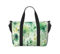 Gym Bags Small Five cute penguins Duffel Bag Overnight Bag with Shoe Compartment Carryon Bag for Men Women, Watercolor Green Flowers, One Size