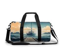 Gym Bags Small French Poodle Duffel Bag Overnight Bag with Shoe Compartment Carryon Bag for Men Women, Boat Seascape Theme, 17.7in/9in/9in, Art Deco