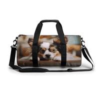 Gym Bags Small Happy Bluebirds Duffel Bag Overnight Bag with Shoe Compartment Carryon Bag for Men Women, Papillon lying on tummy, 17.7in/9in/9in, Art Deco