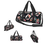 Gym Bags Small Lion black and white illustration Duffel Bag Overnight Bag with Shoe Compartment Carryon Bag for Men Women, Flower Camera, One Size