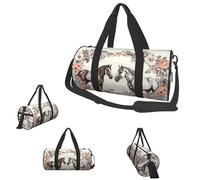 Gym Bags Small Lion black and white illustration Duffel Bag Overnight Bag with Shoe Compartment Carryon Bag for Men Women, Flowers And Horses Hand Drawn, One Size