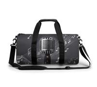 Gym Bags Small Mexican Otomi Animal Duffel Bag Overnight Bag with Shoe Compartment Carryon Bag for Men Women, Microphone with Music Notes, 17.7in/9in/9in, Art Deco