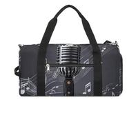 Gym Bags Small Oil Cute Schnauzer Dogs Duffel Bag Overnight Bag with Shoe Compartment Carryon Bag for Men Women, Microphone with Music Notes, One Size, Art Deco