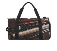 Gym Bags Small Oil Cute Schnauzer Dogs Duffel Bag Overnight Bag with Shoe Compartment Carryon Bag for Men Women, Music Note Pianos, One Size, Art Deco