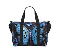 Gym Bags Small Purple Morning Glory Duffel Bag Overnight Bag with Shoe Compartment Carryon Bag for Men Women, Blue Butterfly, One Size