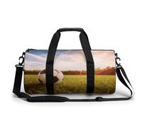 Gym Bags Small Red Cherry Pattern Duffel Bag Overnight Bag with Shoe Compartment Carryon Bag for Men Women, soccer ball on a field, 17.7in/9in/9in, Art Deco